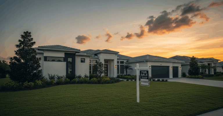 a beautiful, modern Central Florida home at sunset